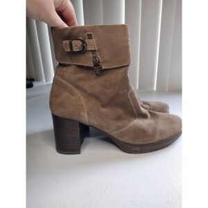Nero Giardini Suede Ankle Boots Block Heel Buckle Made in Italy Women's Size 40